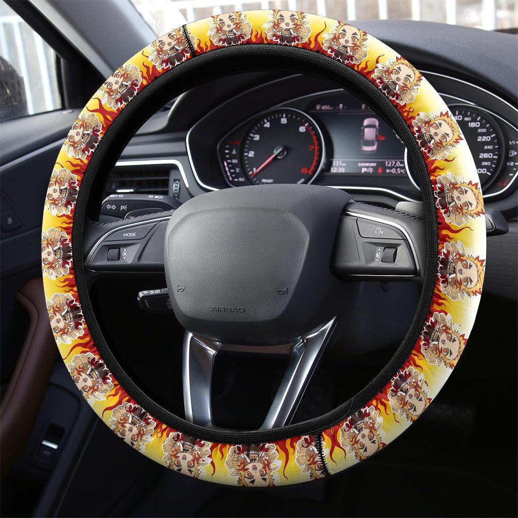 Cute Rengoku Kyojuro Chipi Demon Slayer Anime Car Steering Wheel Cover 1