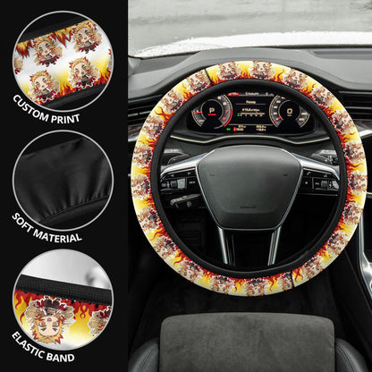Cute Rengoku Kyojuro Chipi Demon Slayer Anime Car Steering Wheel Cover 1