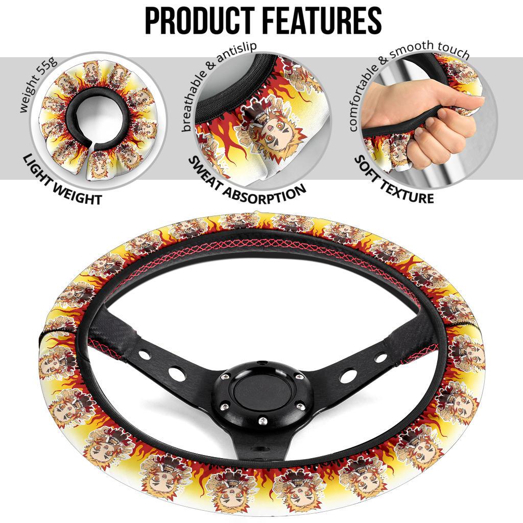 Cute Rengoku Kyojuro Chipi Demon Slayer Anime Car Steering Wheel Cover 1