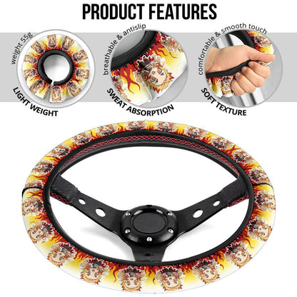 Cute Rengoku Kyojuro Chipi Demon Slayer Anime Car Steering Wheel Cover 1