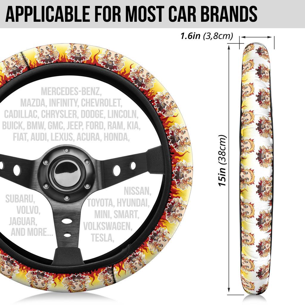Cute Rengoku Kyojuro Chipi Demon Slayer Anime Car Steering Wheel Cover 1