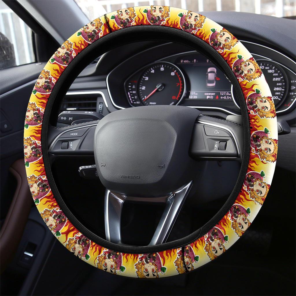 Cute Rengoku Kyojuro Demon Slayer Anime Car Steering Wheel Cover 1