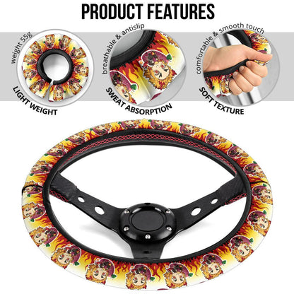 Cute Rengoku Kyojuro Demon Slayer Anime Car Steering Wheel Cover 1