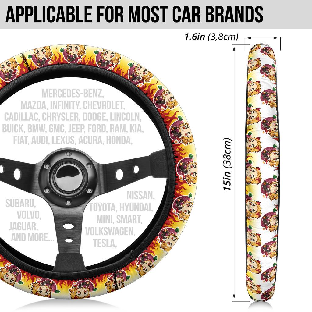 Cute Rengoku Kyojuro Demon Slayer Anime Car Steering Wheel Cover 1
