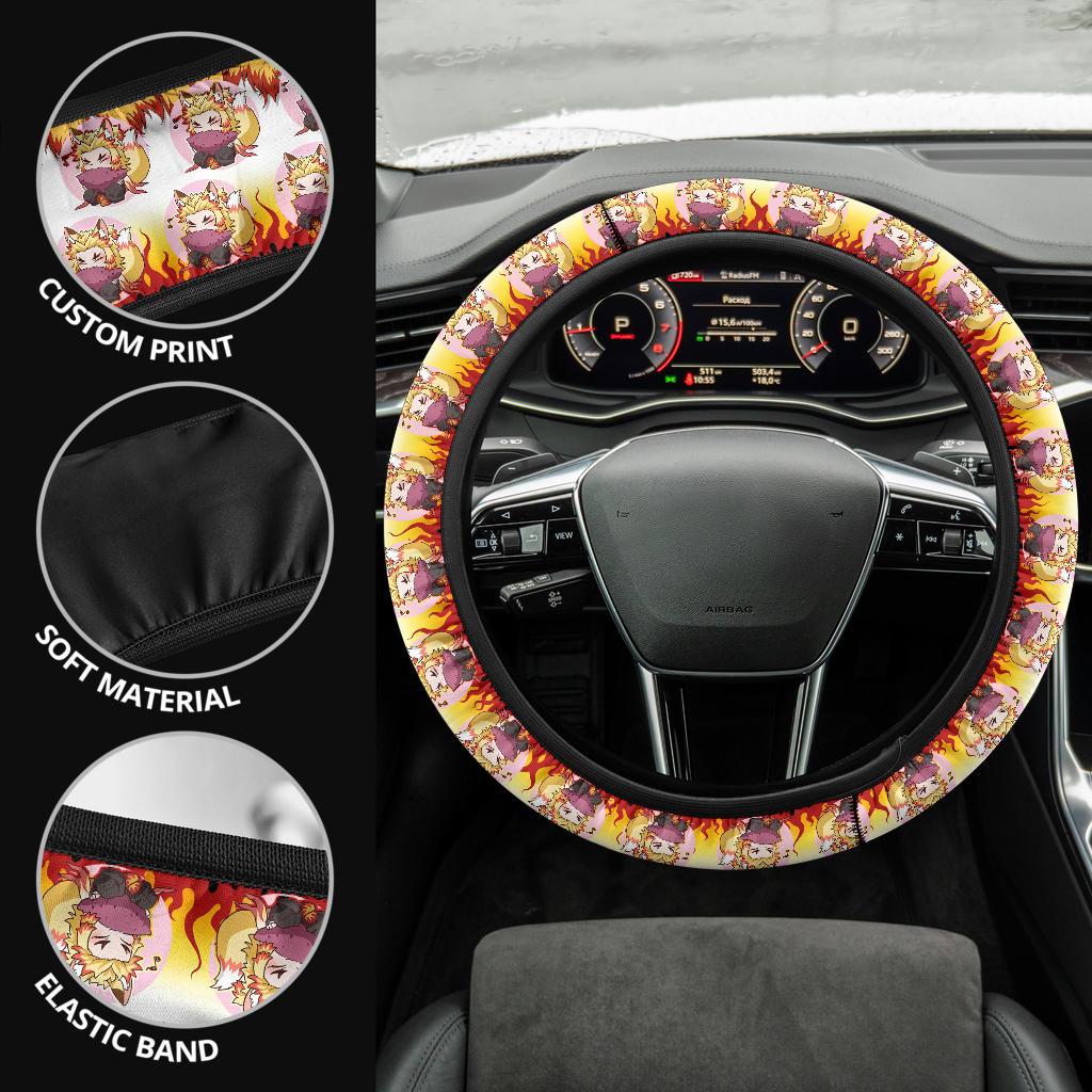 Cute Rengoku Kyojuro Demon Slayer Anime Car Steering Wheel Cover 2