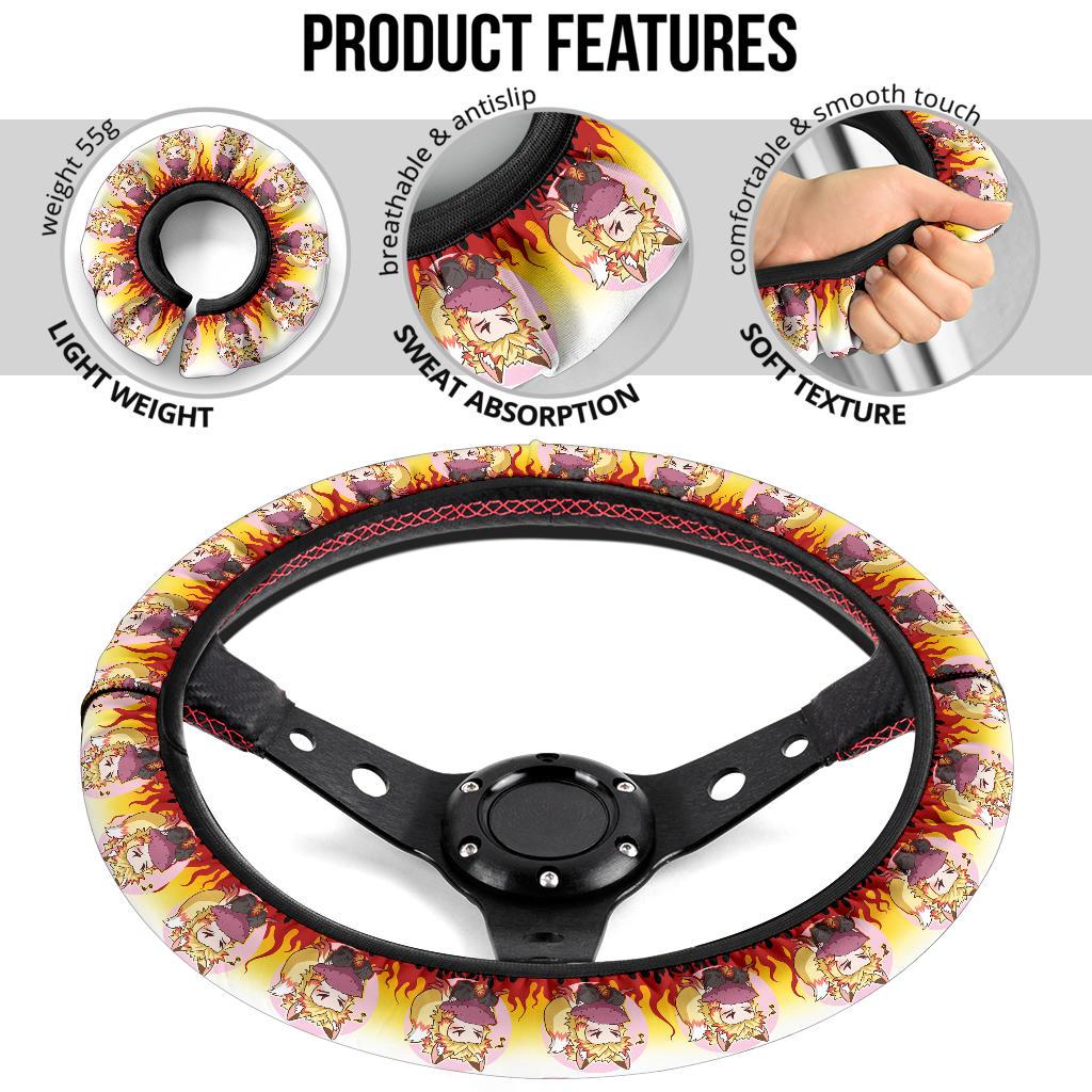 Cute Rengoku Kyojuro Demon Slayer Anime Car Steering Wheel Cover 2