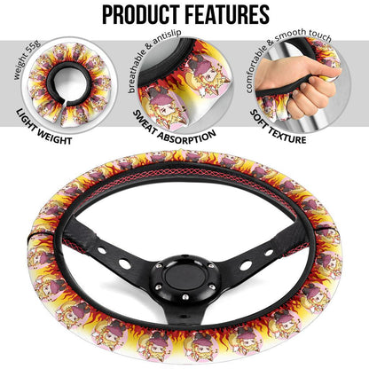 Cute Rengoku Kyojuro Demon Slayer Anime Car Steering Wheel Cover 2