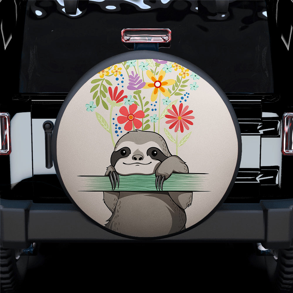 Cute Sloth Flowers Car Spare Tire Cover