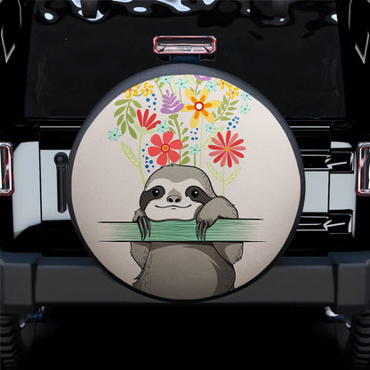Cute Sloth Flowers Car Spare Tire Cover