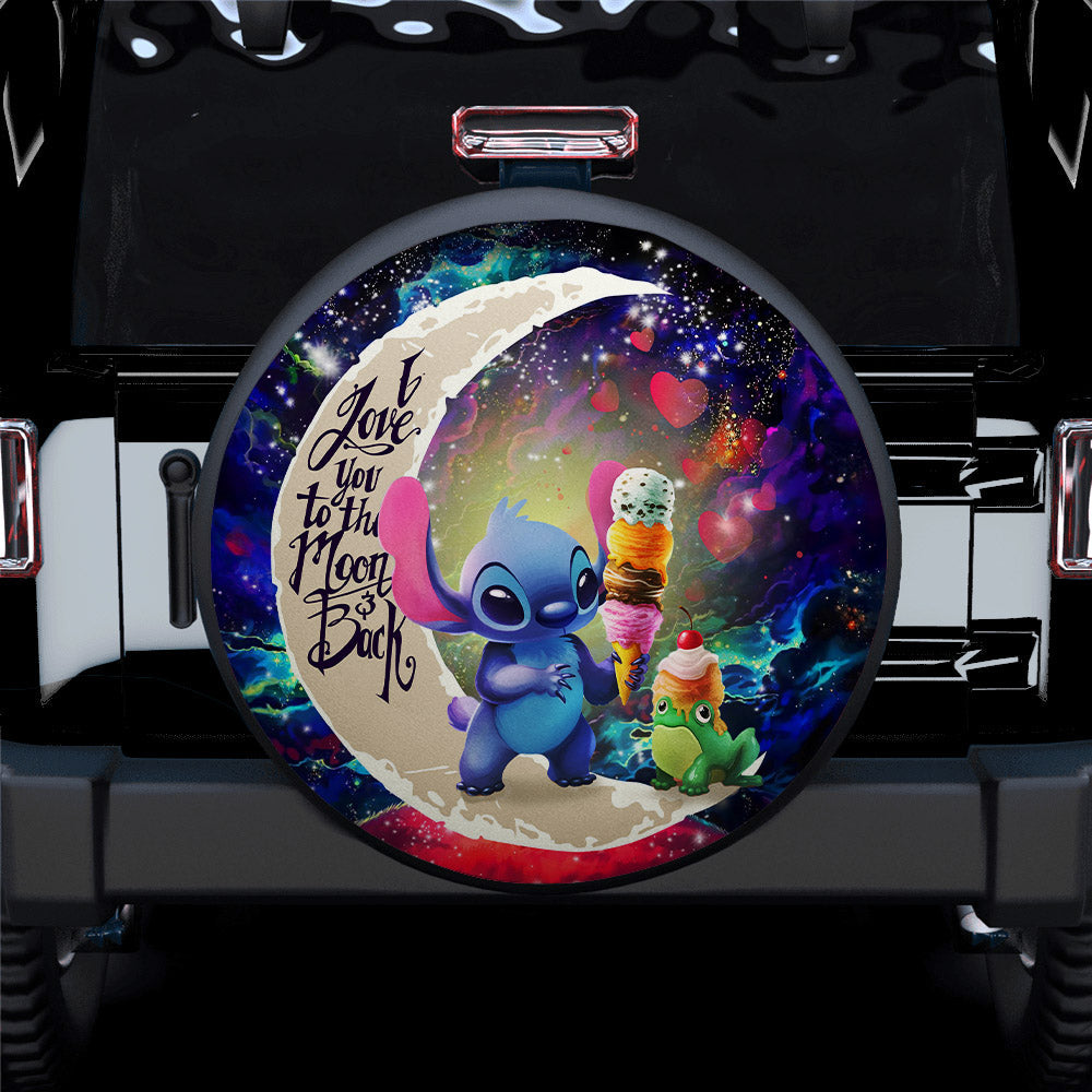 Cute Stitch Frog Icecream Love You To The Moon Galaxy Car Spare Tire Cover