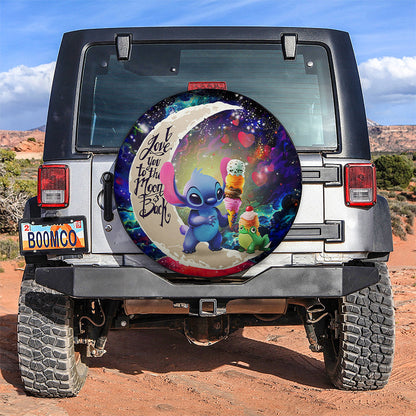Cute Stitch Frog Icecream Love You To The Moon Galaxy Car Spare Tire Cover