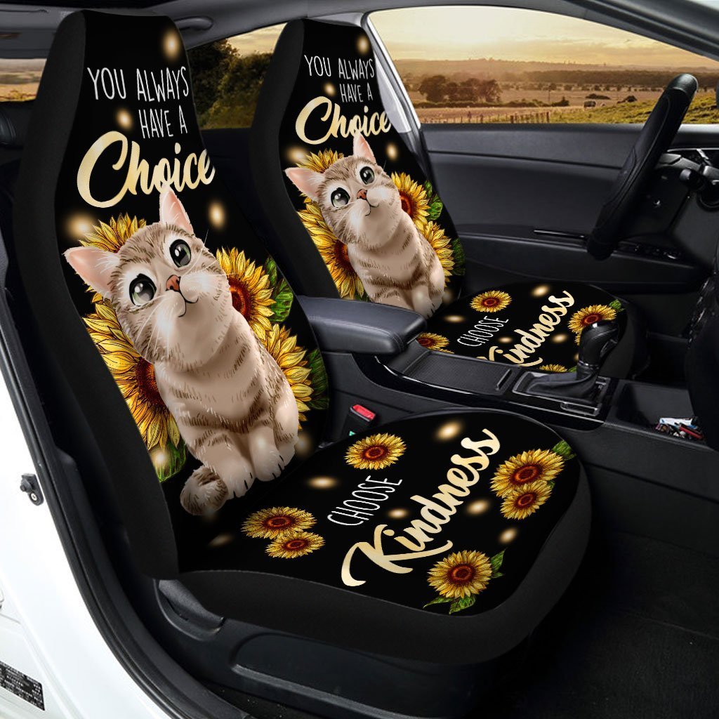 Cute Sunflower Cat Car Seat Covers Custom Kindness Cat Car Accessories