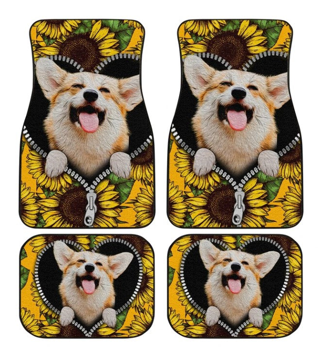 Cute Sunflower Corgi Car Floor Mats Custom Car Accessories Car Accessories For Corgi Onwers