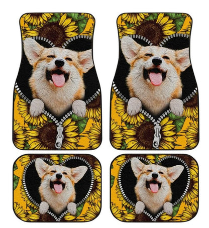 Cute Sunflower Corgi Car Floor Mats Custom Car Accessories Car Accessories For Corgi Onwers