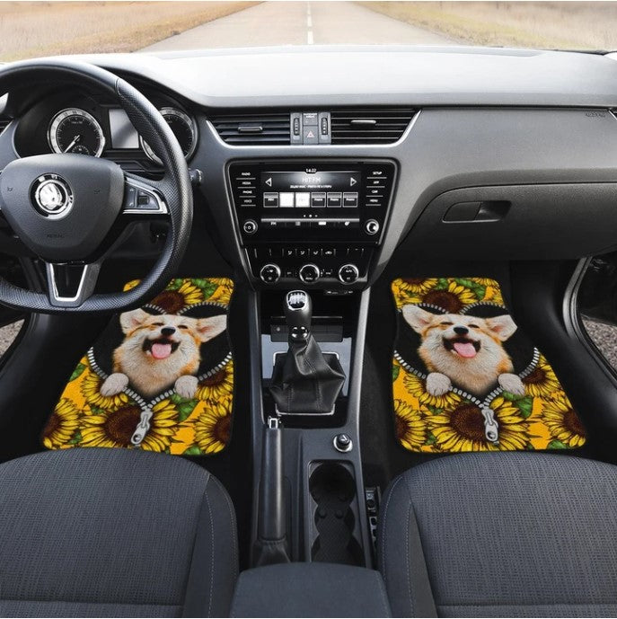 Cute Sunflower Corgi Car Floor Mats Custom Car Accessories Car Accessories For Corgi Onwers