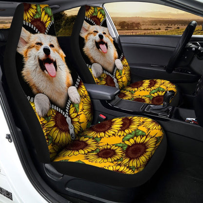 Cute Sunflower Corgi Car Seat Covers Custom Car Accessories For Corgi Onwers