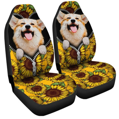 Cute Sunflower Corgi Car Seat Covers Custom Car Accessories For Corgi Onwers