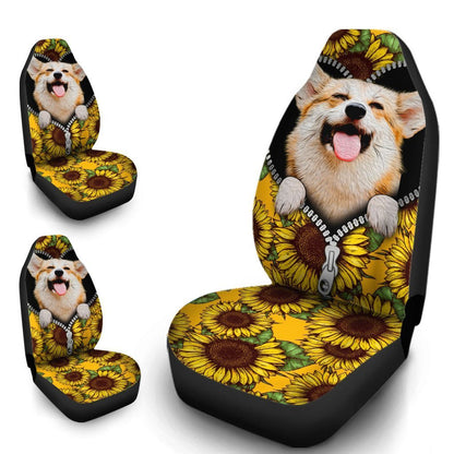 Cute Sunflower Corgi Car Seat Covers Custom Car Accessories For Corgi Onwers