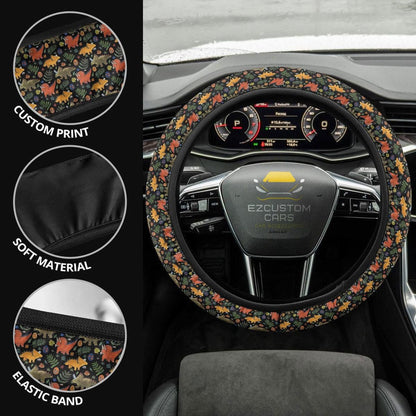Cute Triceratops Pattern Anime Steering Wheel Cover Custom Dinosaur Car Accessories