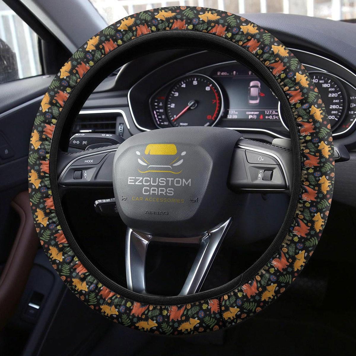 Cute Triceratops Pattern Anime Steering Wheel Cover Custom Dinosaur Car Accessories