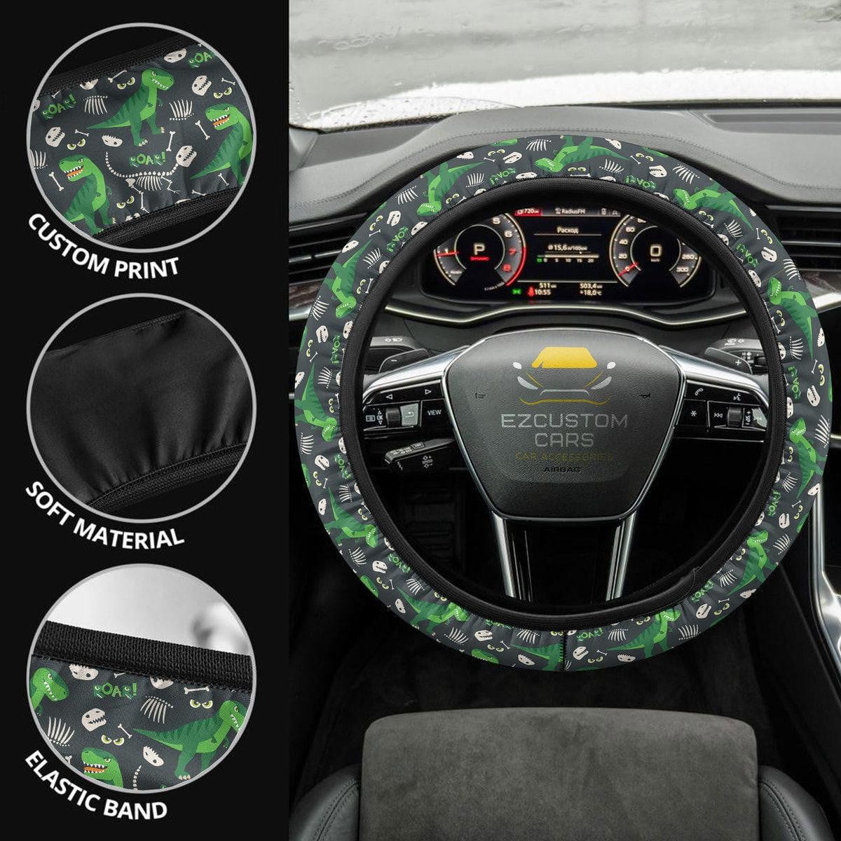 Cute Tyrannosaurus Rex Pattern Anime Steering Wheel Cover Custom Dinosaur Car Accessories