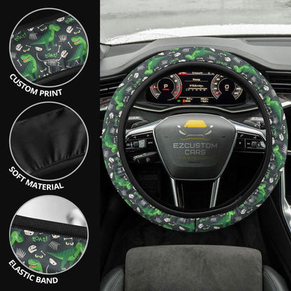 Cute Tyrannosaurus Rex Pattern Anime Steering Wheel Cover Custom Dinosaur Car Accessories