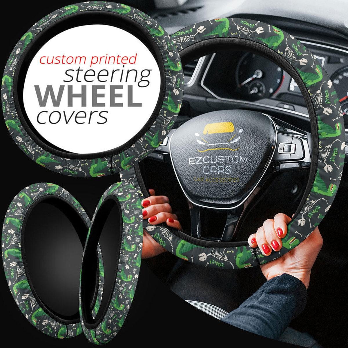 Cute Tyrannosaurus Rex Pattern Anime Steering Wheel Cover Custom Dinosaur Car Accessories