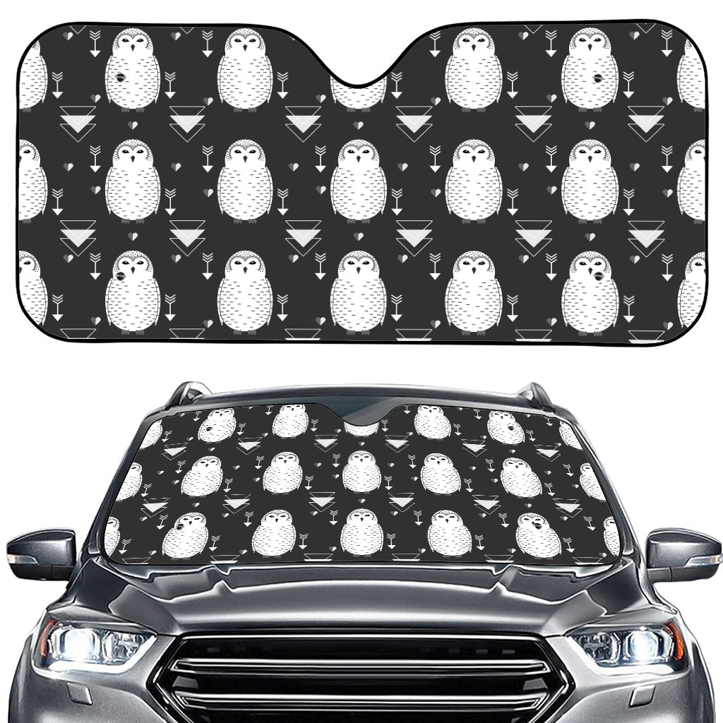 Cute White And Grey Owl Pattern Print Car Windshield Sun Shade