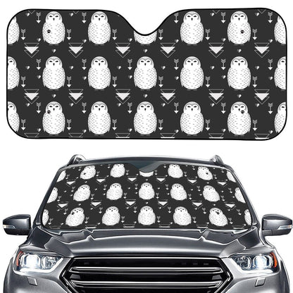 Cute White And Grey Owl Pattern Print Car Windshield Sun Shade