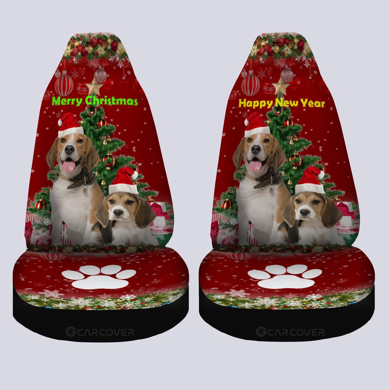 Cute Xmas Beagles Car Seat Covers Custom Car Accessories Christmas Decorations