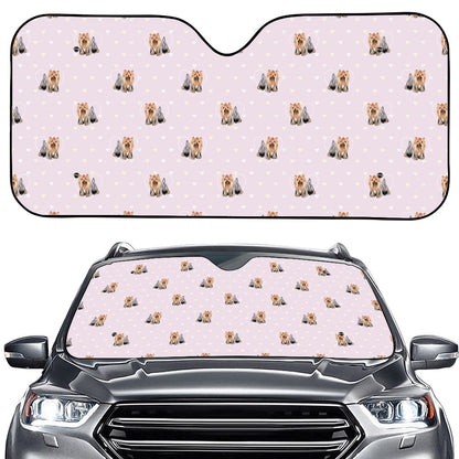 Cute Yorkshire Terrier Pattern Print Car Windshield Sun Shade
