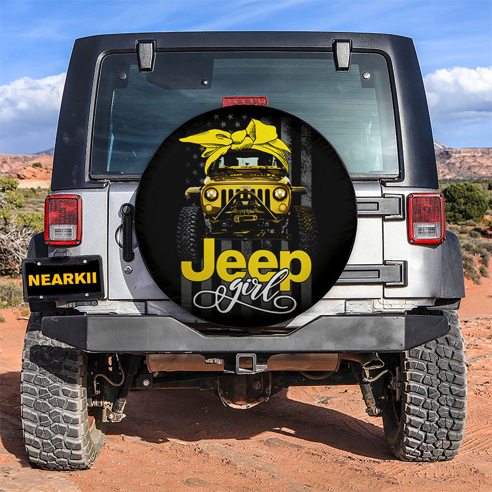 Cyber Yellow Jeep Girl Car Spare Tire Cover
