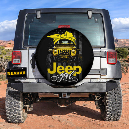 Cyber Yellow Jeep Girl Car Spare Tire Cover