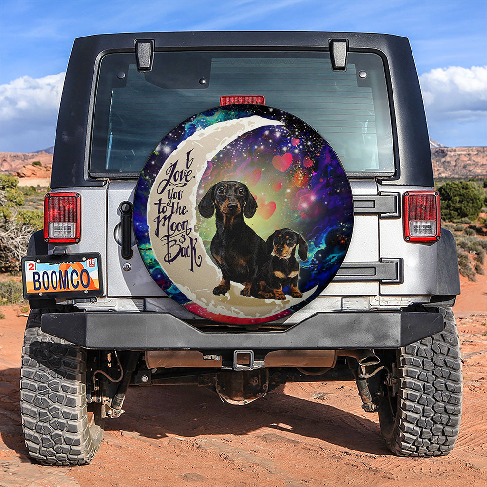 Dachshund Couple Love You To The Moon Galaxy Car Spare Tire Cover