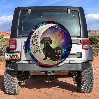 Dachshund Couple Love You To The Moon Galaxy Car Spare Tire Cover