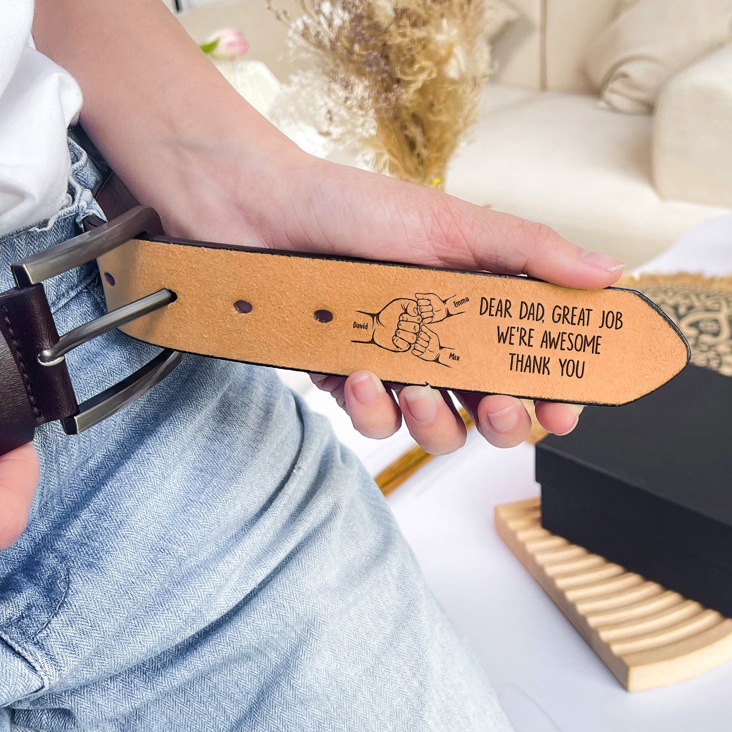 Dad The Man The Myth The Legend Great Job We're Awesome - Personalized Engraved Leather Belt