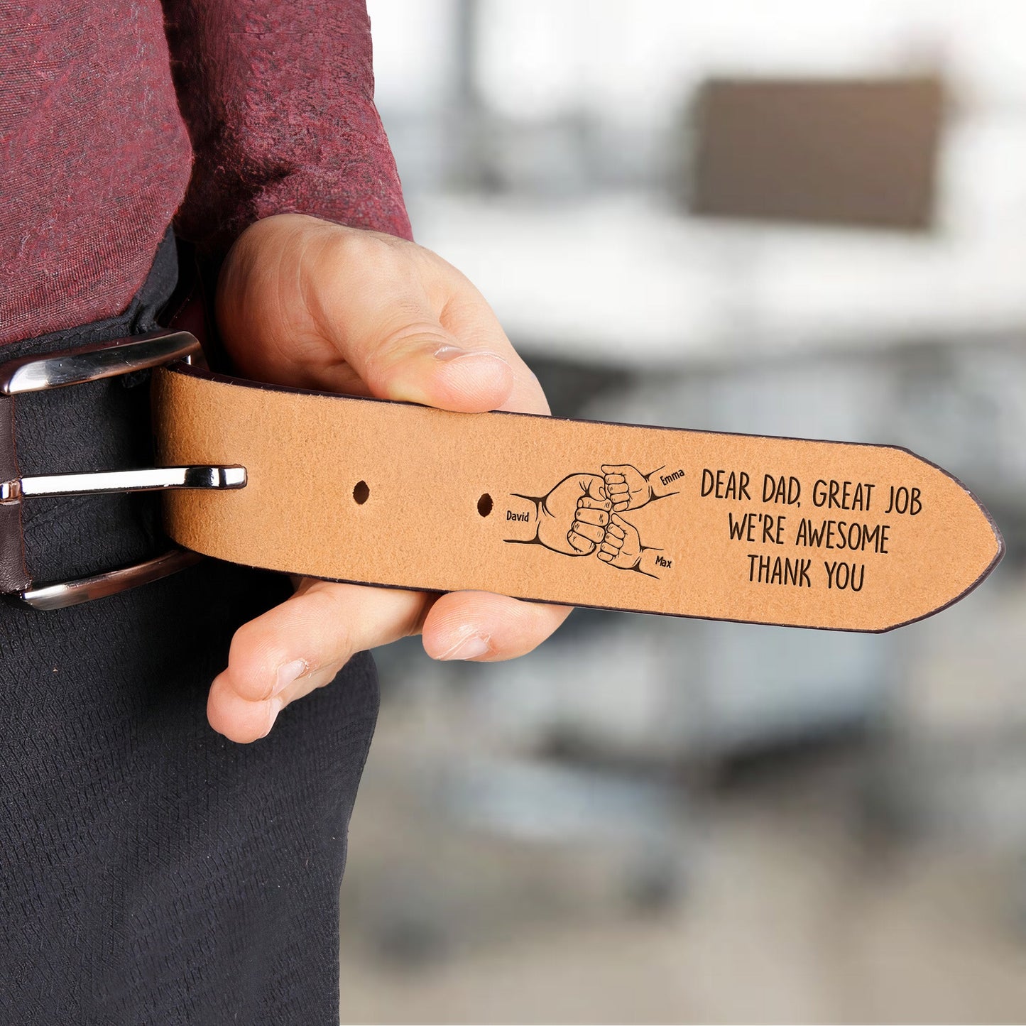 Dad The Man The Myth The Legend Great Job We're Awesome - Personalized Engraved Leather Belt