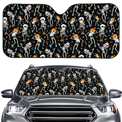 Dancing Skeleton Party Pattern Print Car Windshield Sun Shade