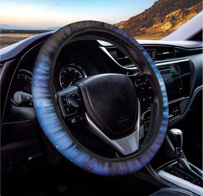 Dark Blue Galaxy Space Print Car Steering Wheel Cover