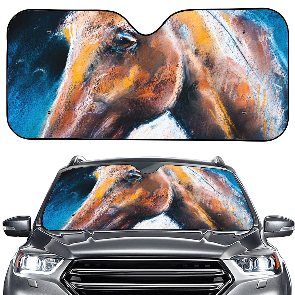 Dark Blue Horse Painting Print Car Windshield Sun Shade