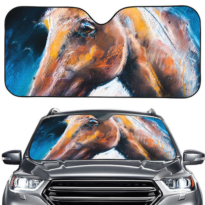 Dark Blue Horse Painting Print Car Windshield Sun Shade