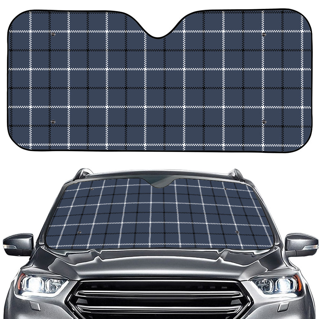 Dark Blue Tattersall Pattern Print Car Windshield Sun Shade