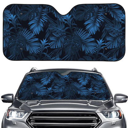 Dark Blue Tropical Leaf Pattern Print Car Windshield Sun Shade