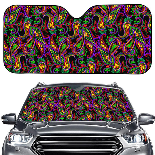 Dark Bohemian Paisley Pattern Print Car Windshield Sun Shade