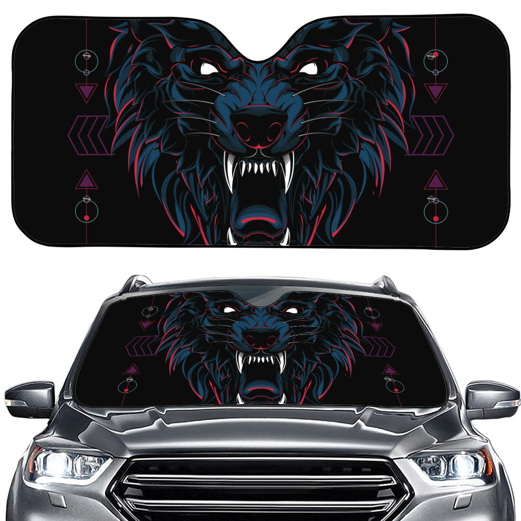 Dark Geometric Wolf Print Car Windshield Sun Shade
