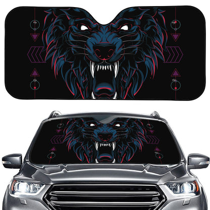 Dark Geometric Wolf Print Car Windshield Sun Shade