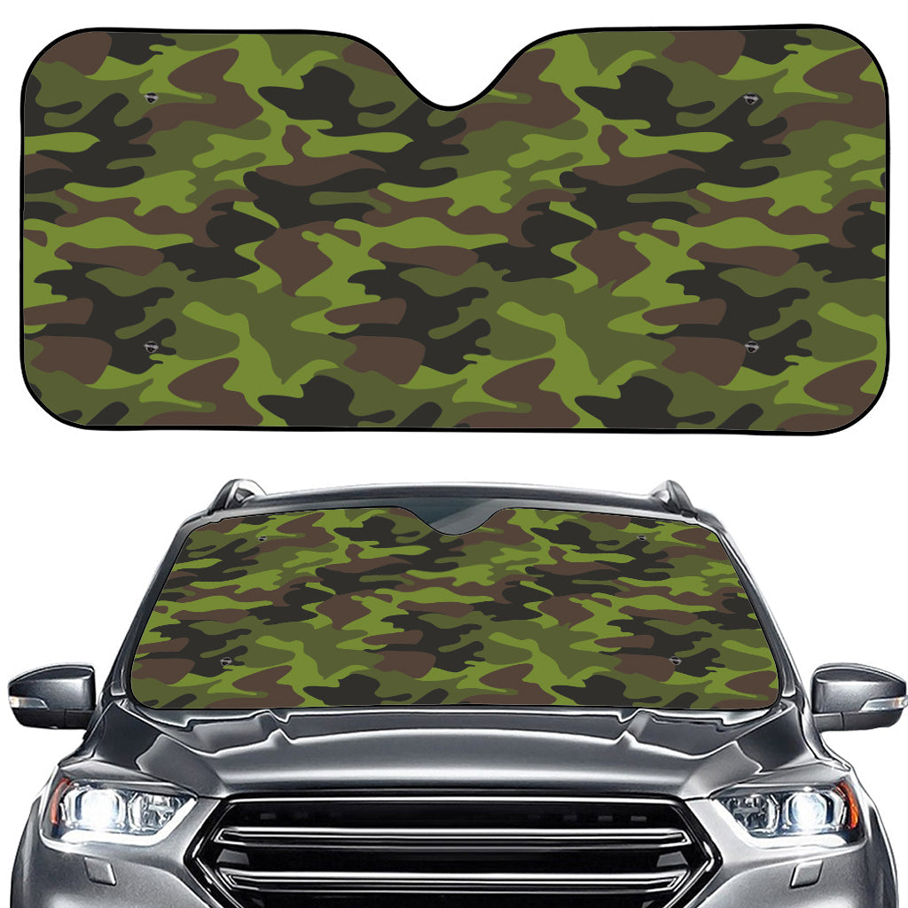 Dark Green And Black Camouflage Print Car Windshield Sun Shade