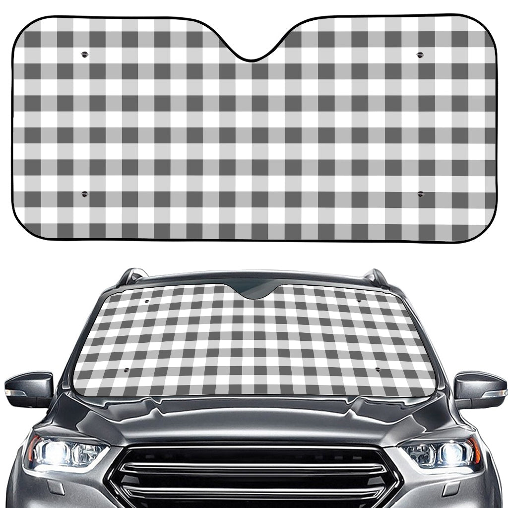 Dark Grey And White Gingham Print Car Windshield Sun Shade
