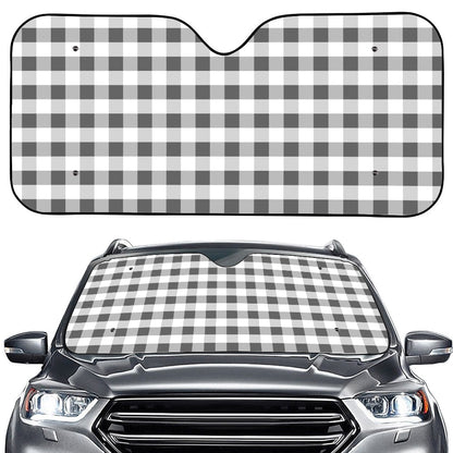 Dark Grey And White Gingham Print Car Windshield Sun Shade