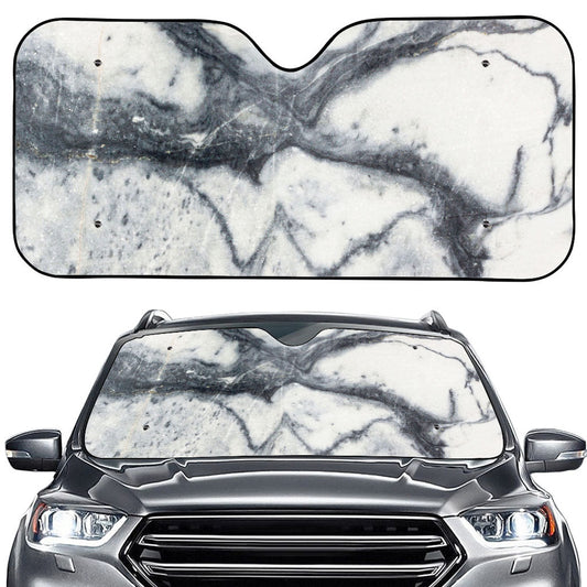 Dark Grey White Marble Print Car Windshield Sun Shade